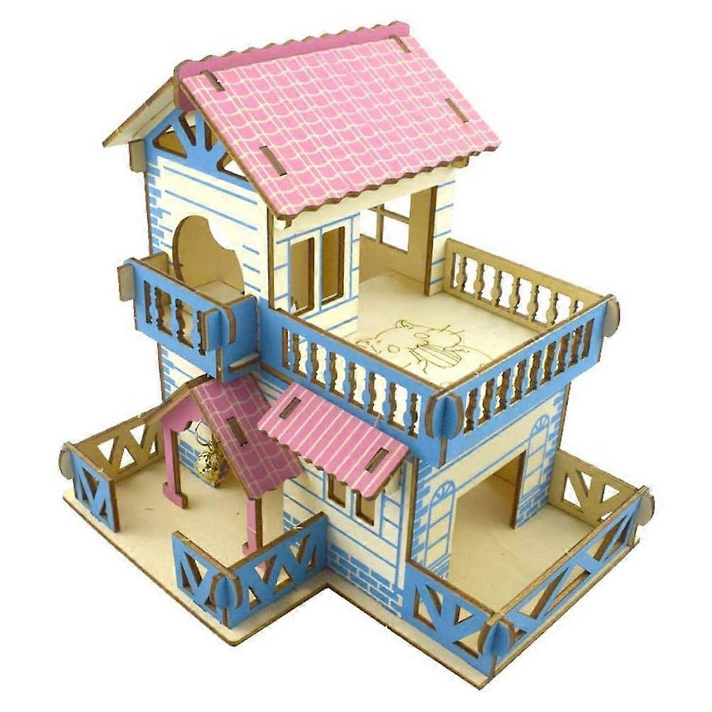 Pet Hamster Villa Log Wood Double-Layer Detached House 3Pcs Pack