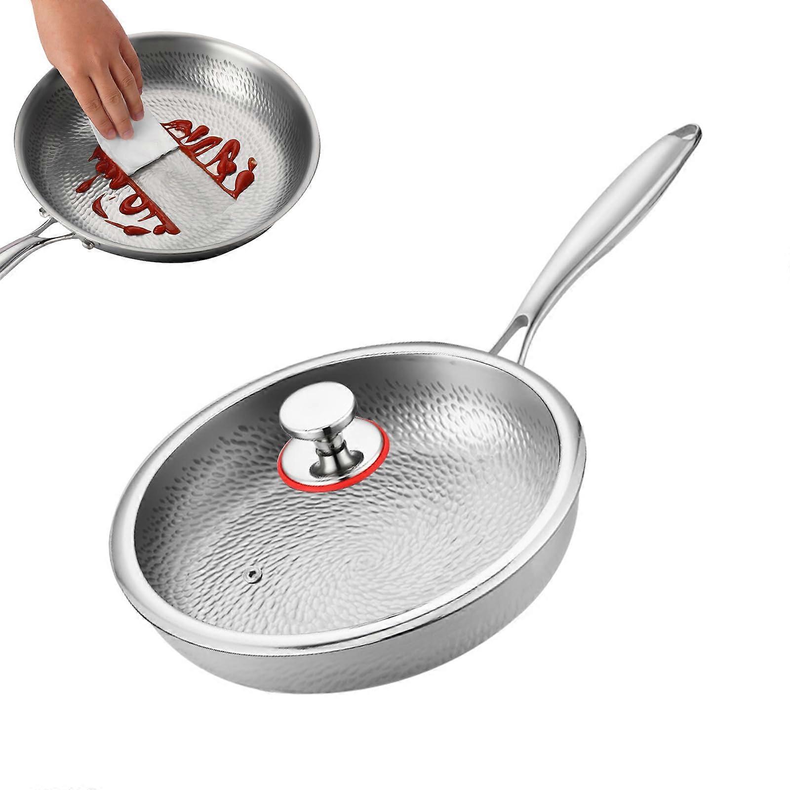 Titanium Non Stick Hammered Frying Pan with Lid, Thickened Scratch Resistant Cookware 11.02IN