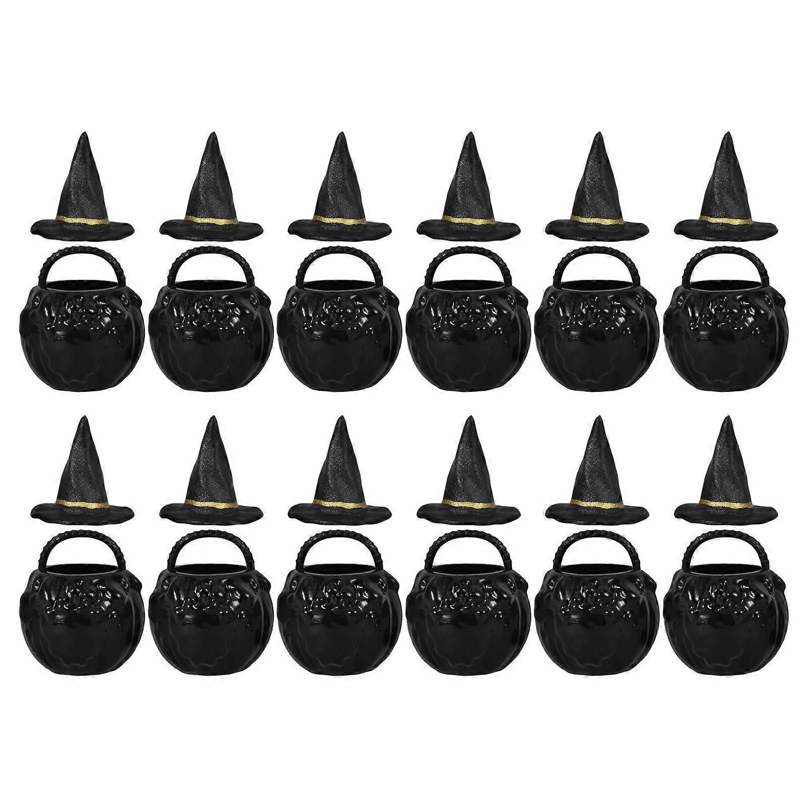 Halloween Mini Cauldron Pots for Party Decorations 1Set Black Plastic