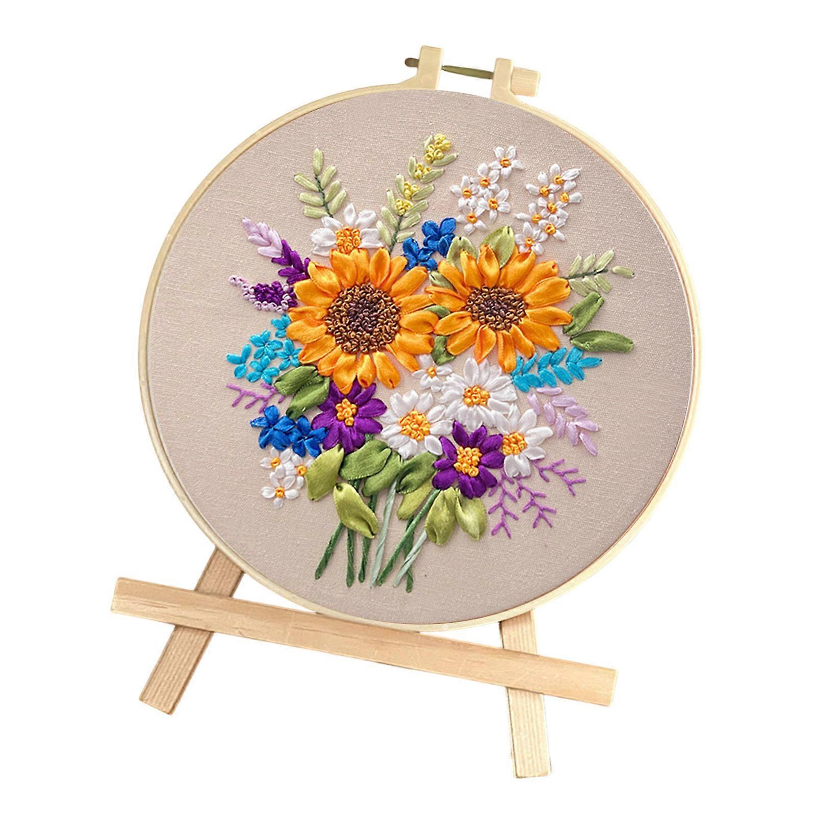 Simple Embroidery Handbag Featuring Flowers Craft of Plastic and Canvas Materials for Artistics Home Use Multicolor