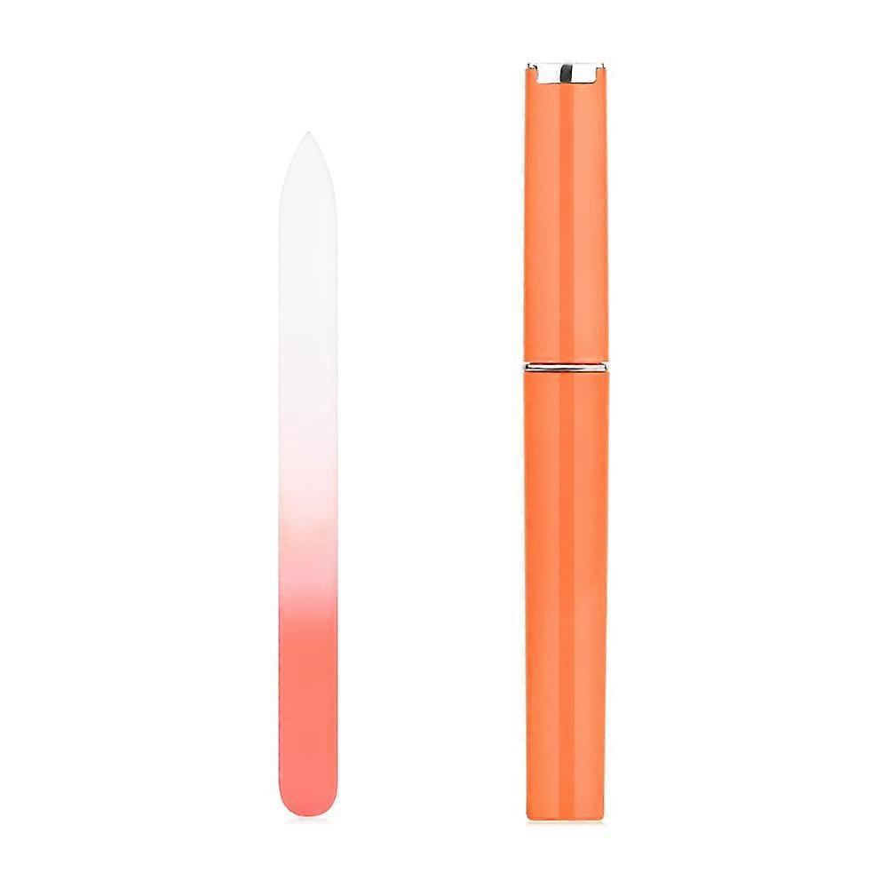 Glass Nail File Double Sided Crystal Emery Board with Case for Natural Nails Orange Fine 1pc