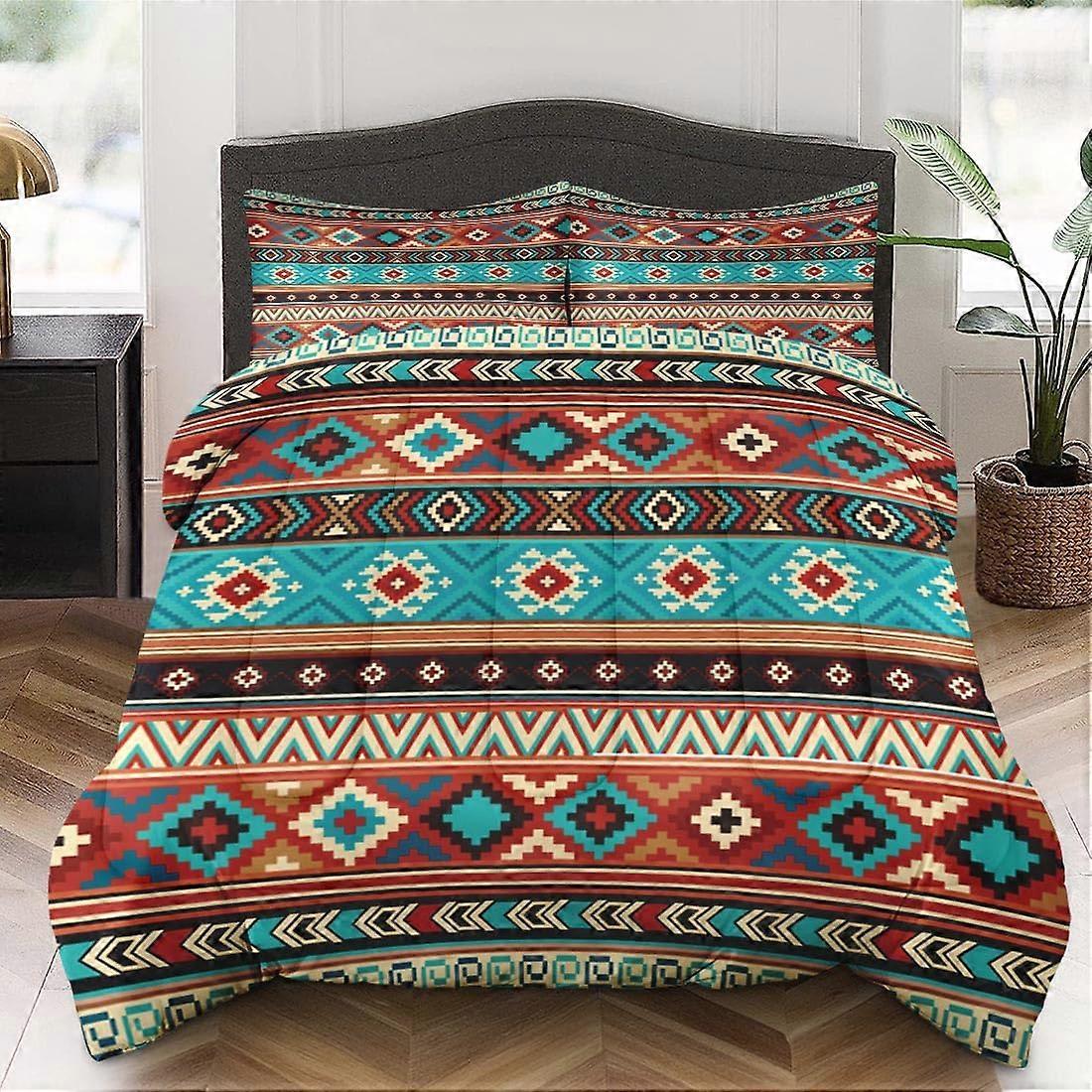 King Size Aztec Comforter Set with Pillowcases, Soft Microfiber Bedding for All Seasons
