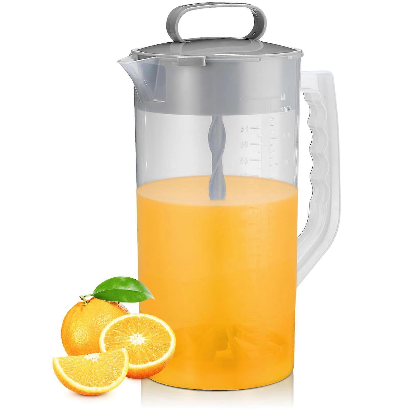 64oz Plastic Drink Mixing Pitcher with Plunger and Lid for Juice Shakes Wide Mouth Measurement Scale
