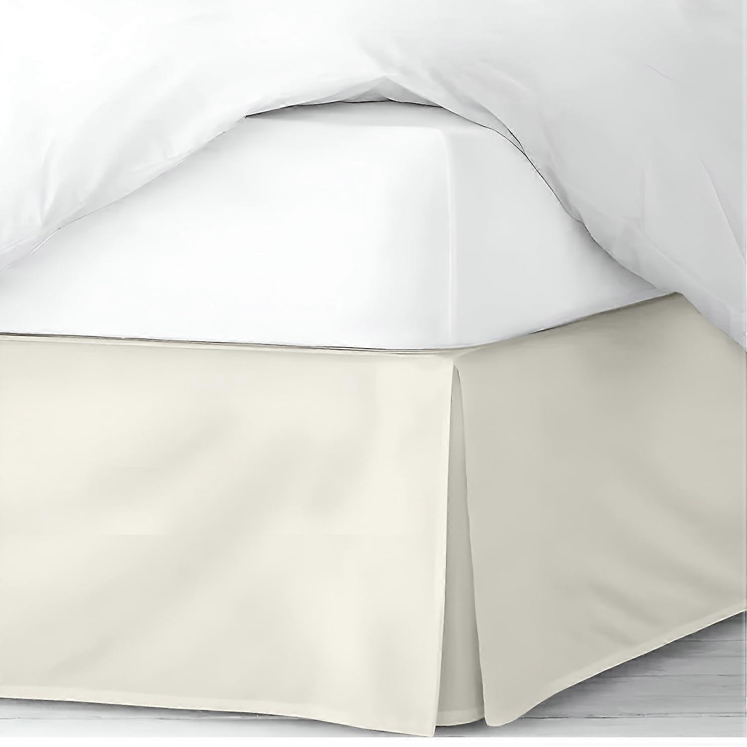 King Size Pleated Bed Skirt 16 Inch Drop Ivory, WrinkleResistant Microfiber with Split Corners