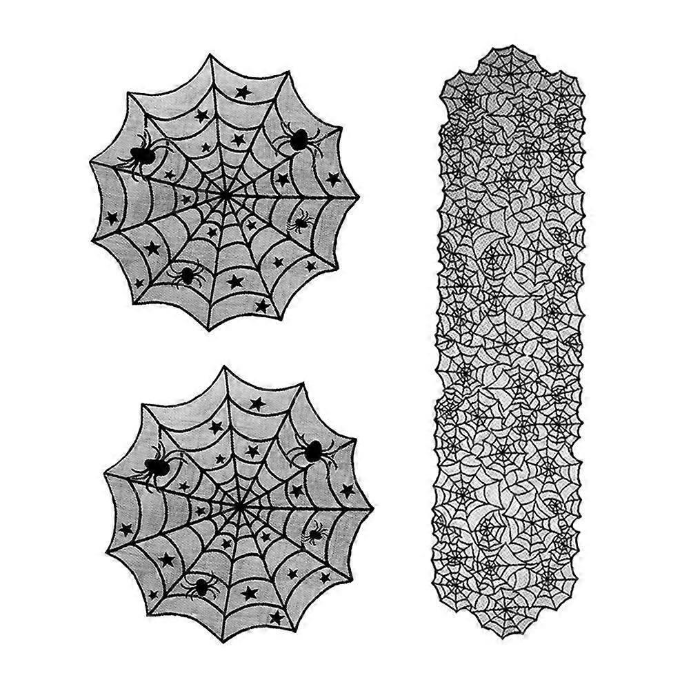 Halloween Table Mat for Table Protection 2Pcs Black Spider Web Decoration Set
