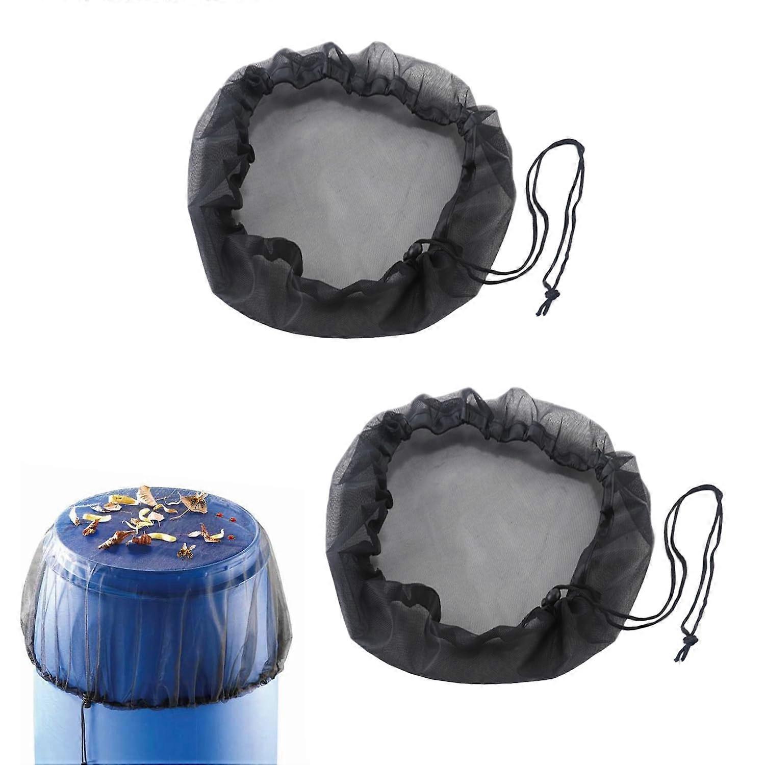 2 Pcs Black Rain Barrel Cover 60cm Water Butt Mesh Lid with Adjustable Drawstring Mosquito Proof