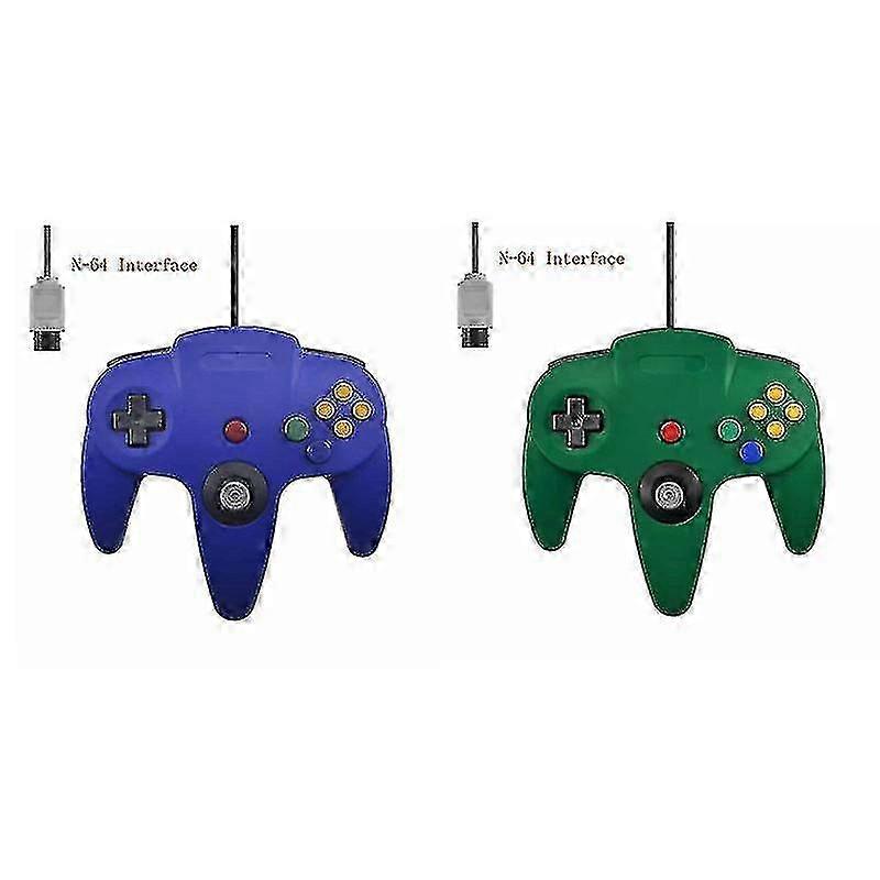 25-26 2 Pack Classic Wired N64 Controller Retro Games 64-bit Gamepad Joystick Replacement Controller - G