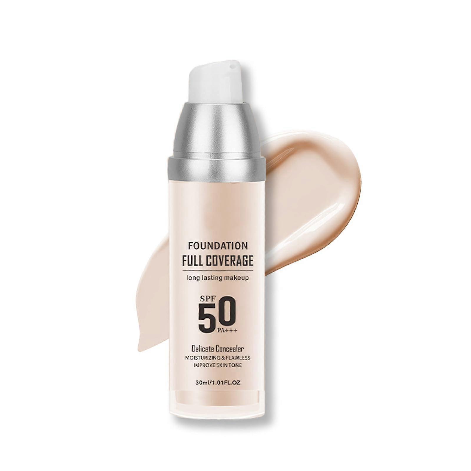 Liquid Foundation SPF 50 Ivory White, LongLasting Waterproof Full Coverage Concealer for All Skin