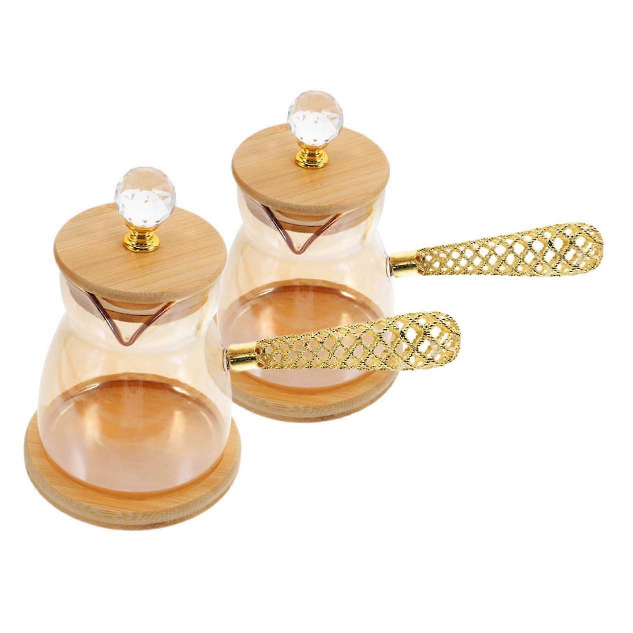 2pcs Turkish Coffee Maker Heat Resistant Glass Teapot with Side Handle for MultiBeverage Brewing