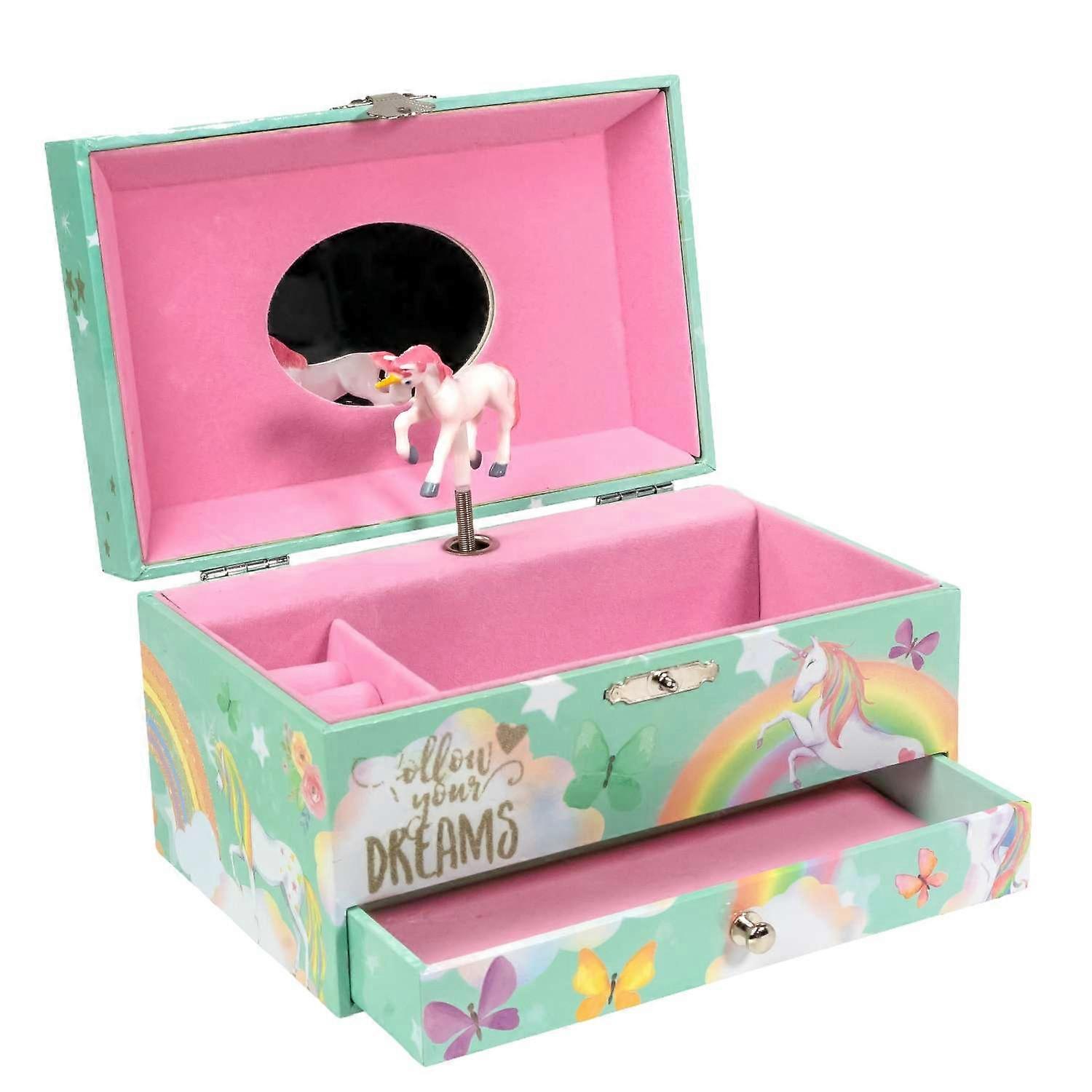 Jewelry Box with Music Box Wooden and Velvet Music Jewelry Box - 17.8 x 11.3 x 9.5 cm - Jewelry Box for Girls Storage Box