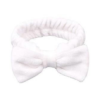 Makeup Headband for Women Soft Elastic Coral Fleece Knot Washable Spa Facial Skincare White