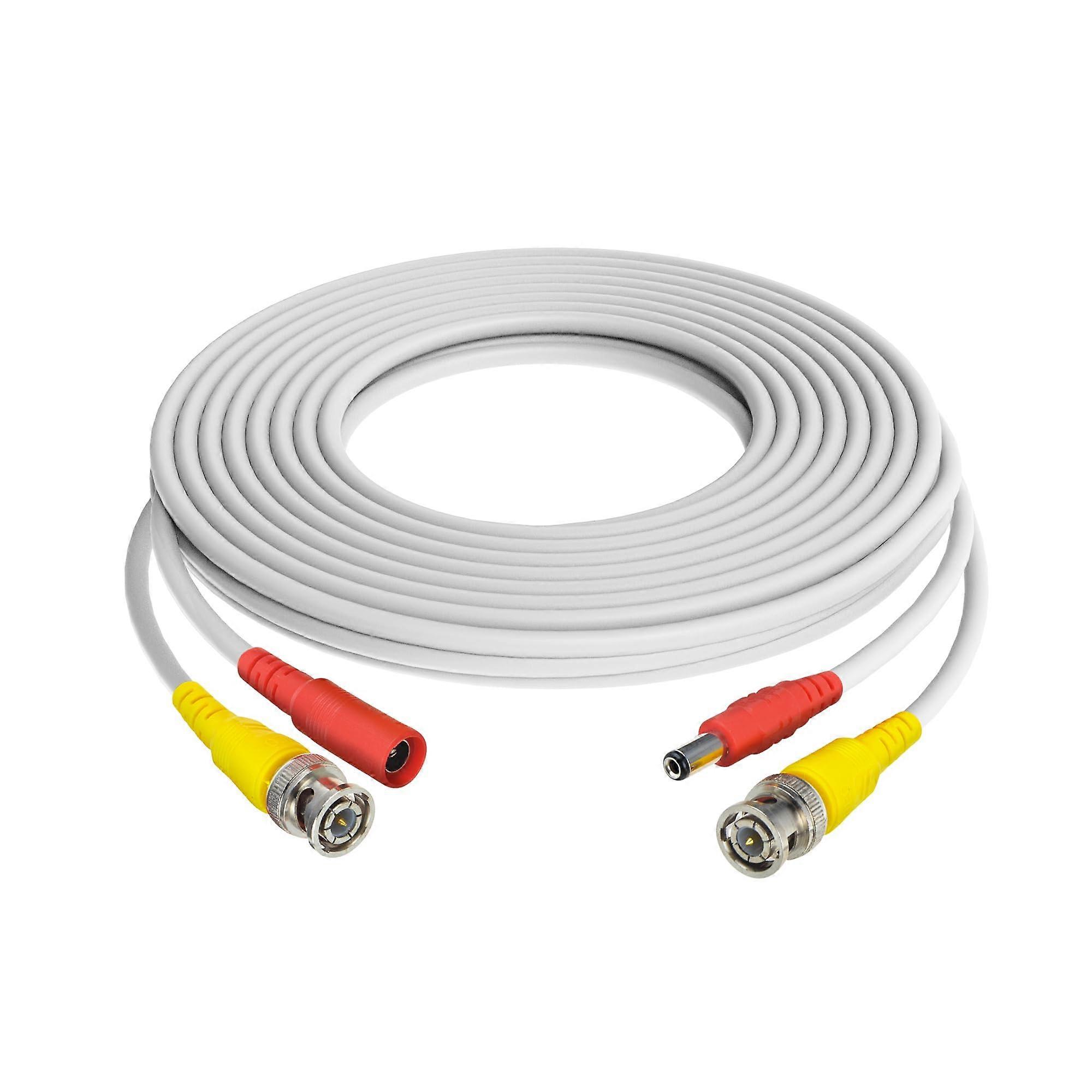 25ft White BNC Video Power Cable for Samsung CCTV System, Universal Voltage Security Camera Extension