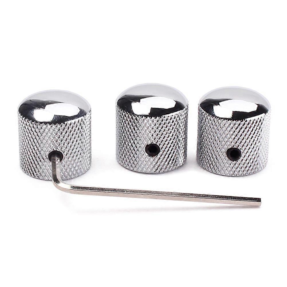 4pcs Guitar Bass Dome Control Knobs for Replacement With Spanner (Chrome)