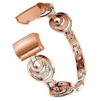 Metal Wrist Band for Fitbit Charge 6/5 Watch Strap Moon Design Rhinestones Decor Replacement