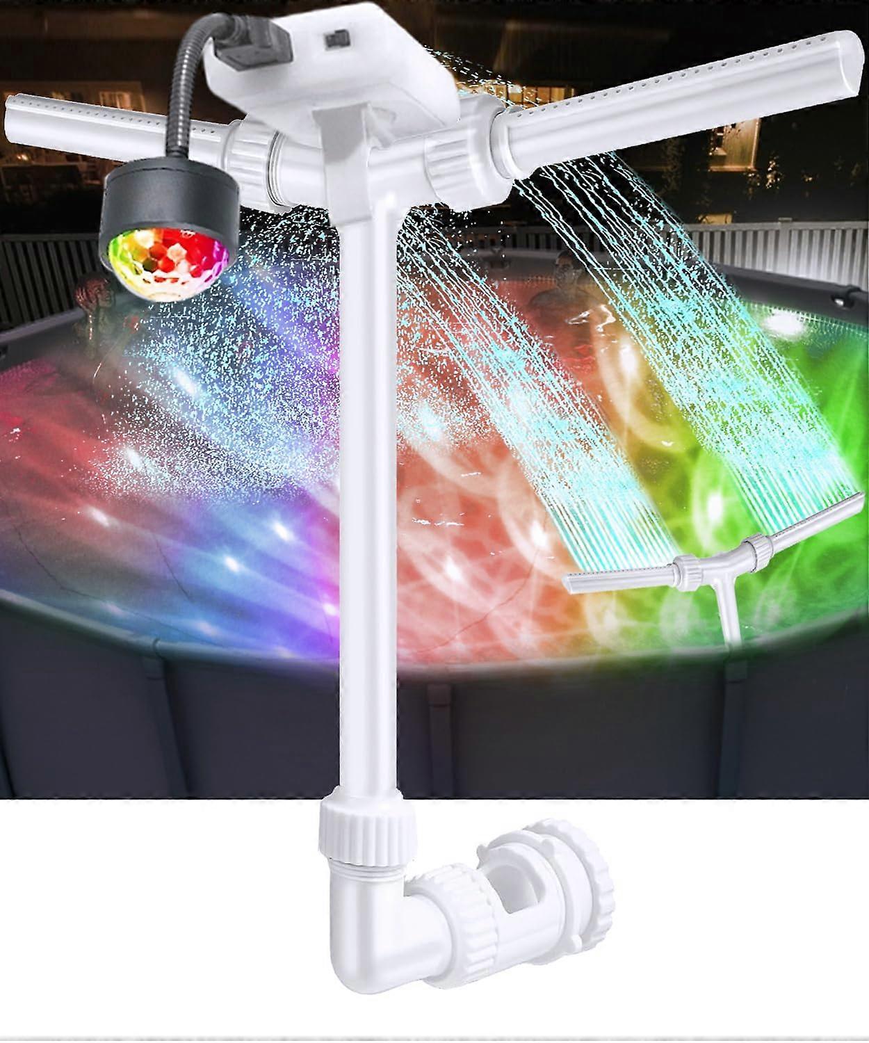 LED Pool Fountain with SoundActivated Multicolor Waterfall, Adjustable Height, Universal Fit