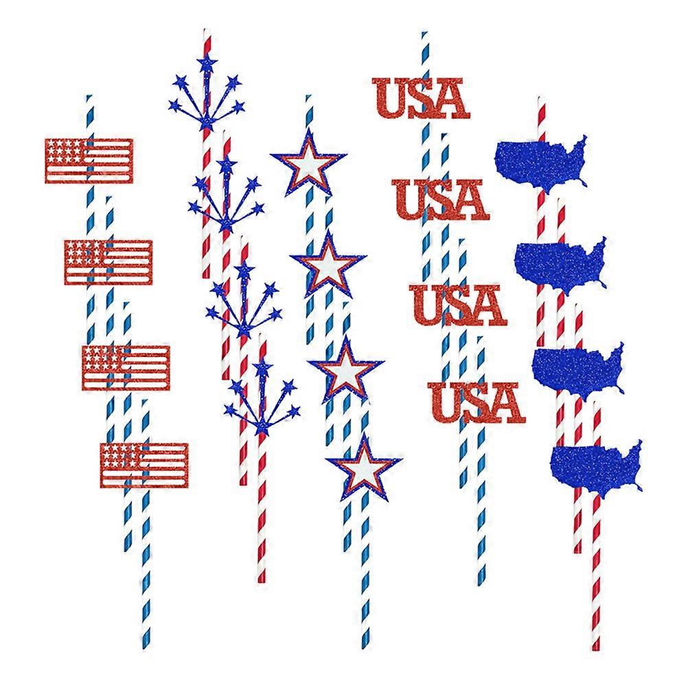 Assorted Color Paper Straw Independence Day Straw for Decoration 20Pcs Set