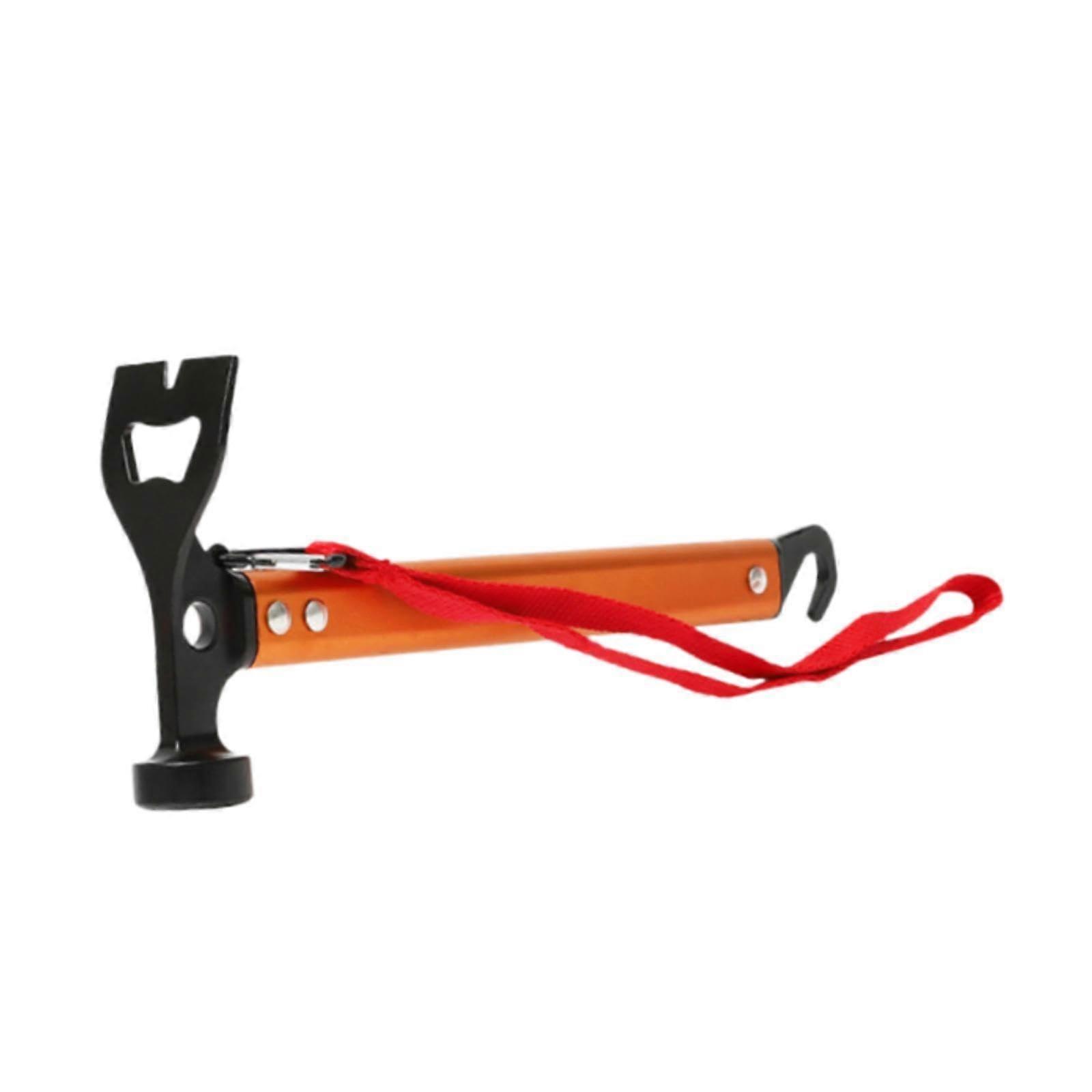 Camping Hammer Tent Stake Hammer with Hook Peg Puller Lightweight Ergonomic Grip Orange