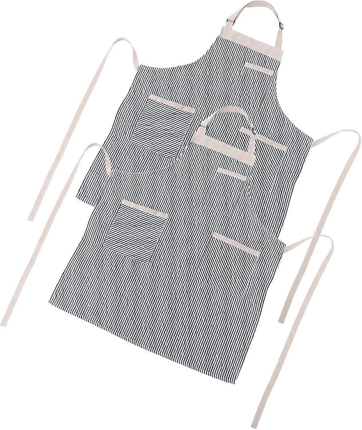 Adjustable Kitchen Aprons with Pockets 2pcs Blue and White