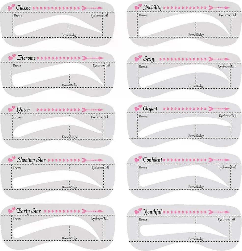 Eyebrow Stencil Set for Easy Application, White, 10 Pack