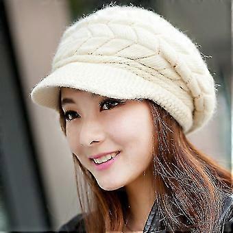 Women Winter Warm Knit Hat Wool Snow Ski Caps With Visor-In stock