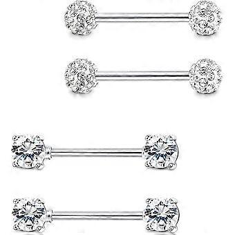 KATEA 2 par 316L rustfrit stål brystvorte ringe vægtstang krystal kugle piercing brystvorte CZ tungeringe 14g s