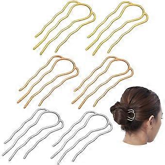 6 Stuks 87 mm Haar Vork Clip Stick Haar Zijkam Haarspeld Haar Broodje Opgestoken Haar Stokken Legering 4 Tanden Broodje Haarspelden Clips Grips voor Vrouwen Haarstyling Aan
