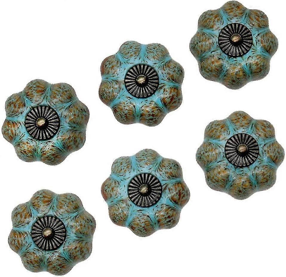 MOU Set of 6 Ceramic Knobs, Drawer Pulls, Cabinet Pulls, Retro and Elegant Pumpkin Knobs