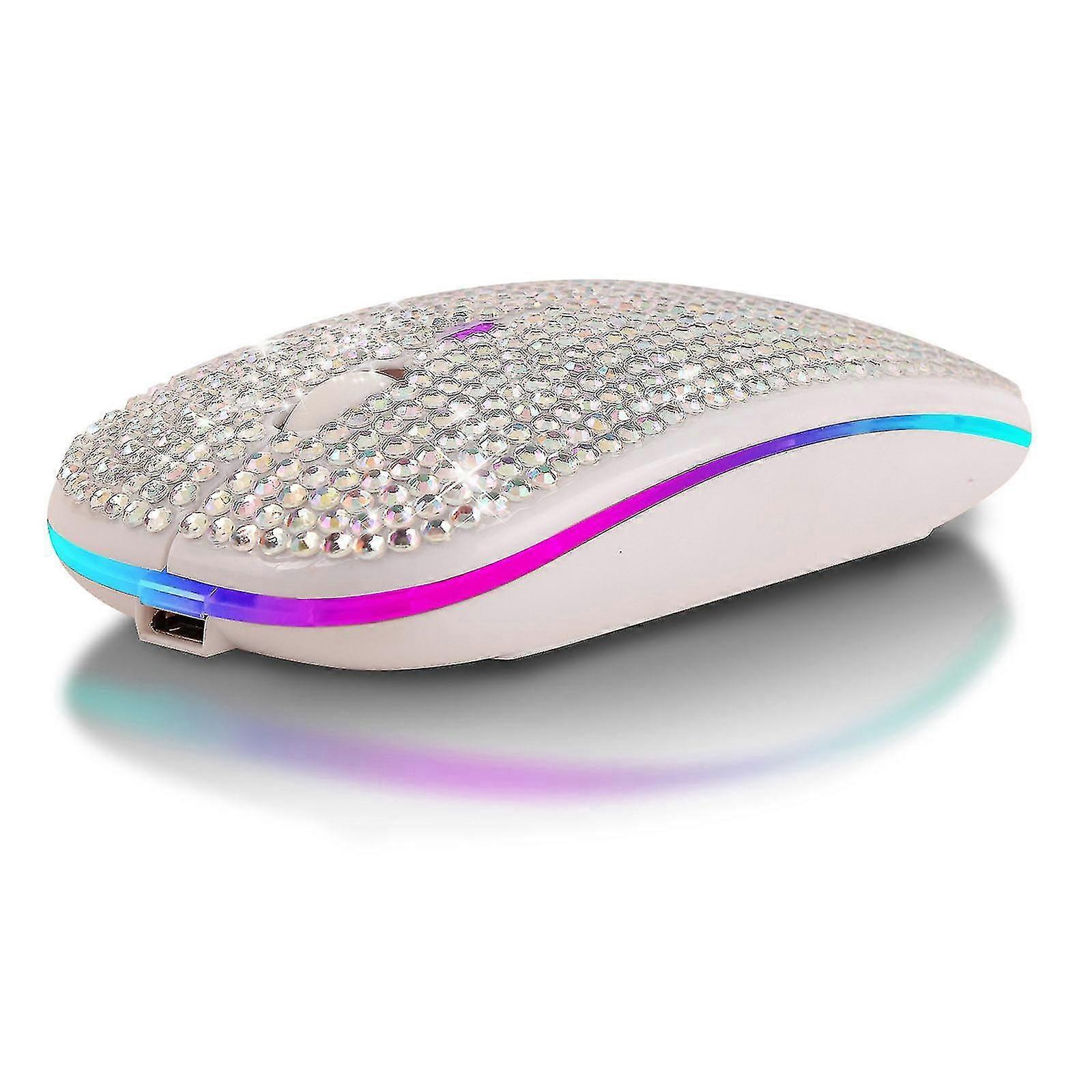 Rechargeable 2.4ghz Bluetooth-compatible Wireless Mouse With Crystal Diamond