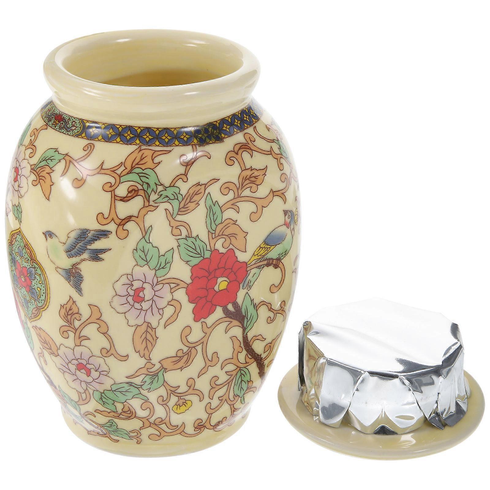 Ceramic Flower Pattern Jar for Storage Elegant Oriental Tea Container