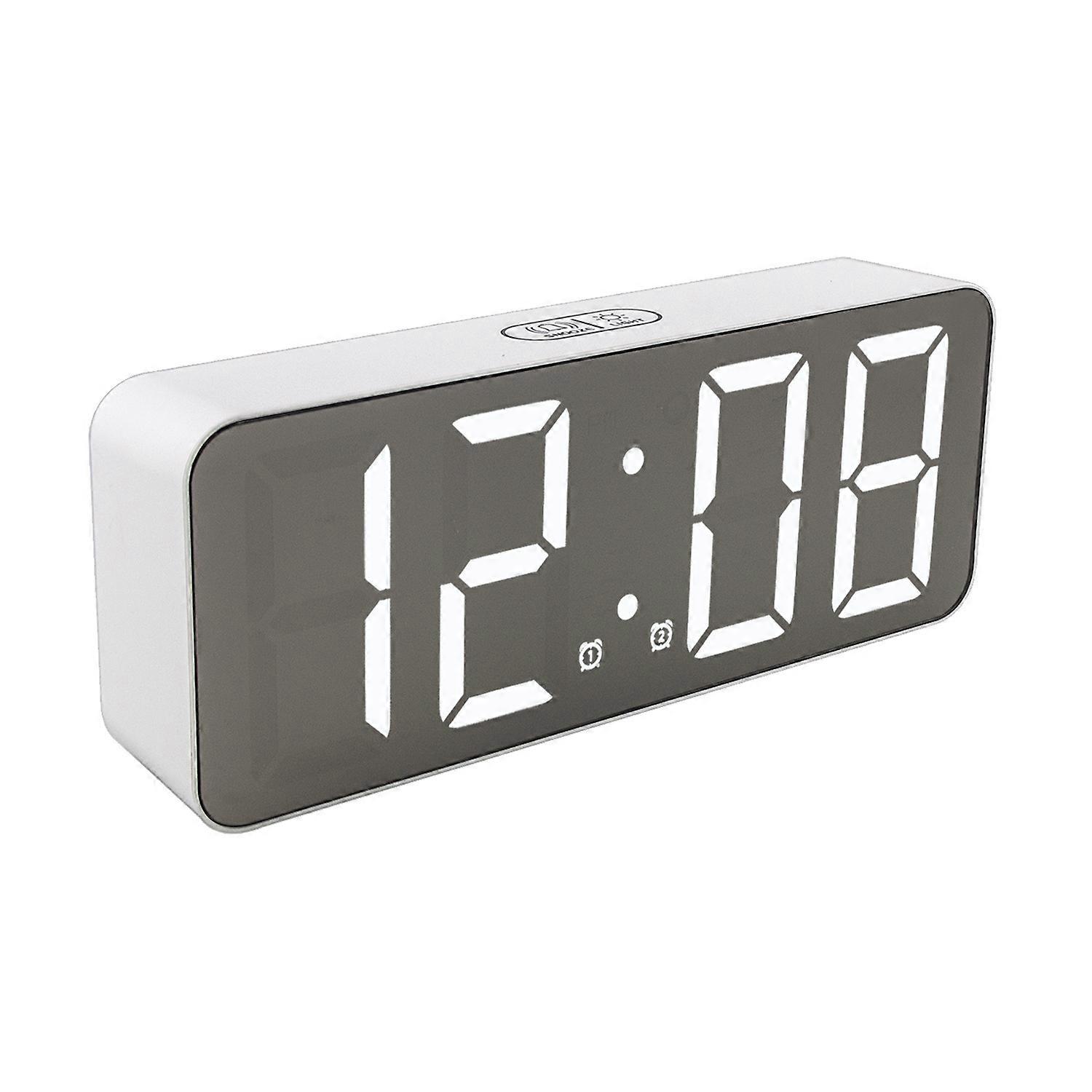 LED Alarm Clock Simple Rectangular Large Font White Textured 2 Alarm Clocks