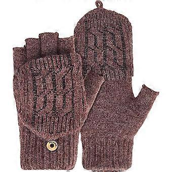 1 Pair Wool Gloves with Mitten Flap Cover Brown Winter Warm Soft Flip Top Insulation Thermal Knitted Fingerless Thumb Hole Wrist Mittens Bulk