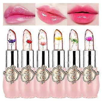 6colors Crystal Flower Jelly Lipstick, Color Changing Lip Gloss Long Lasting Moisturizing Lip Stain Lip Gloss