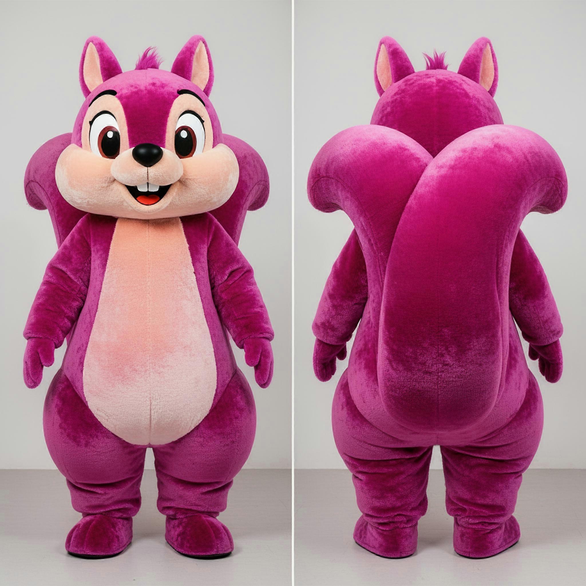 MASTICOT Magenta Fluffy Tailed Squirrel Mascot