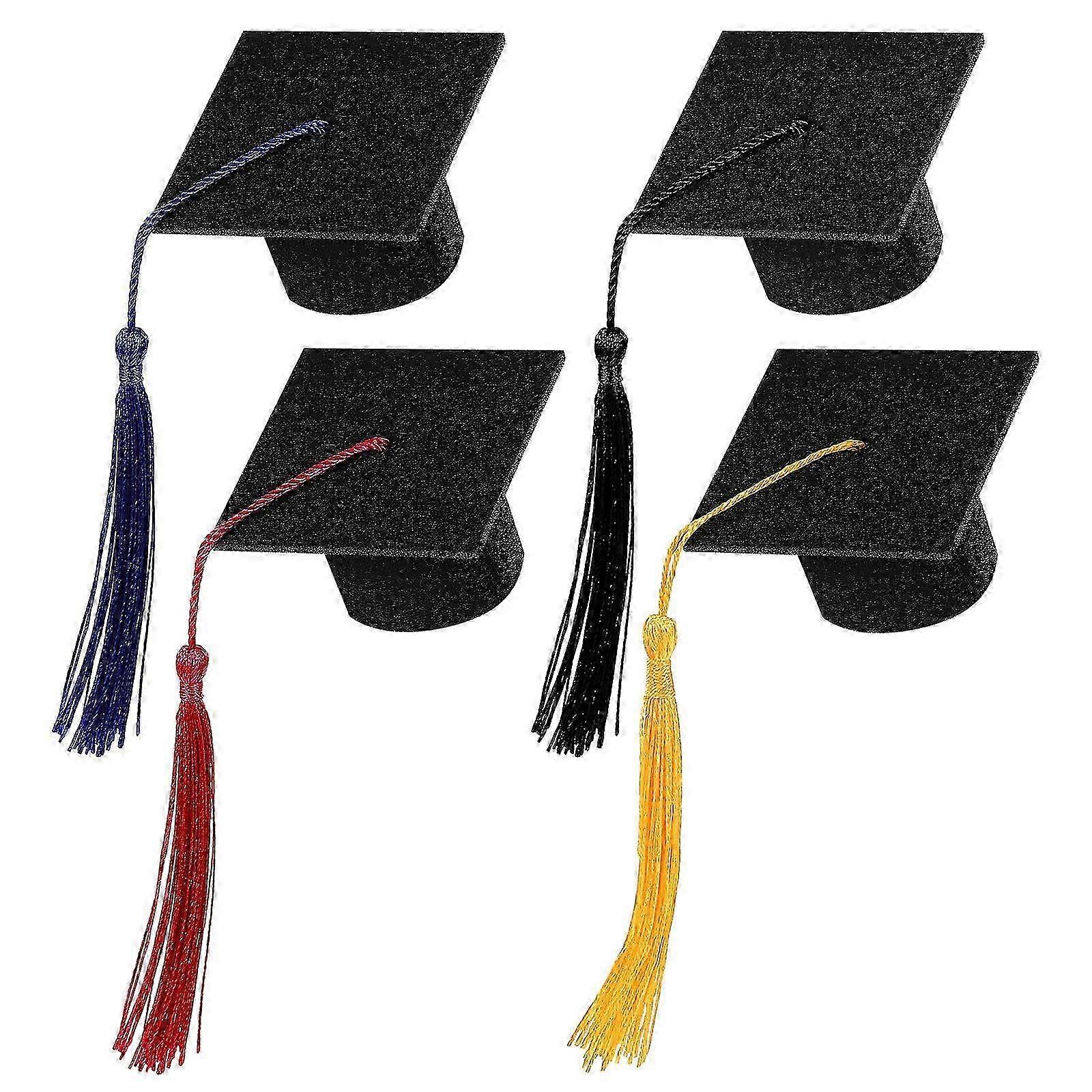Mini Graduation Caps Black Bottle Toppers Compatible withCupcake Decor 4Pcs