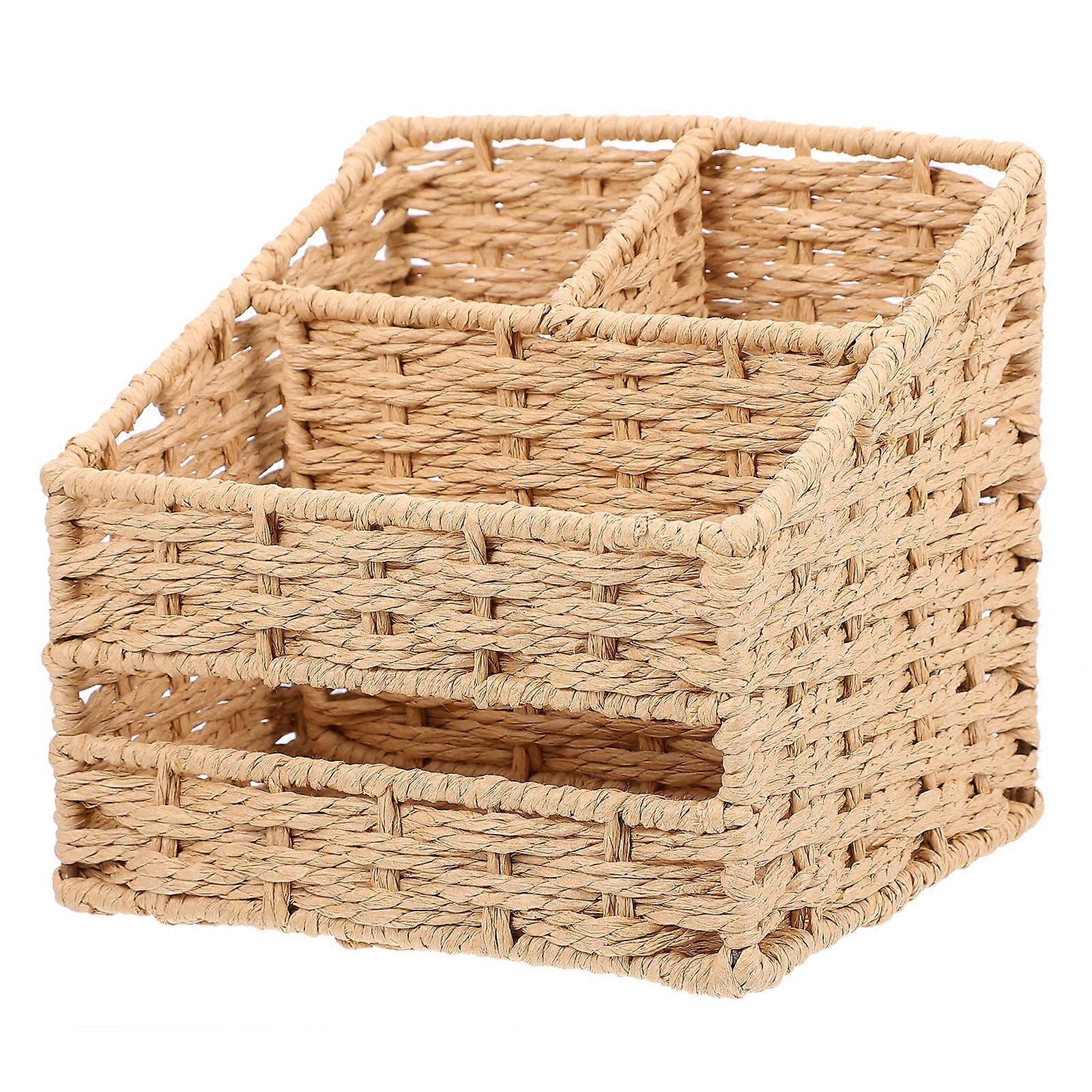 Living Room Straw Tissue Box with Multi-Functional Storage 1Pcs