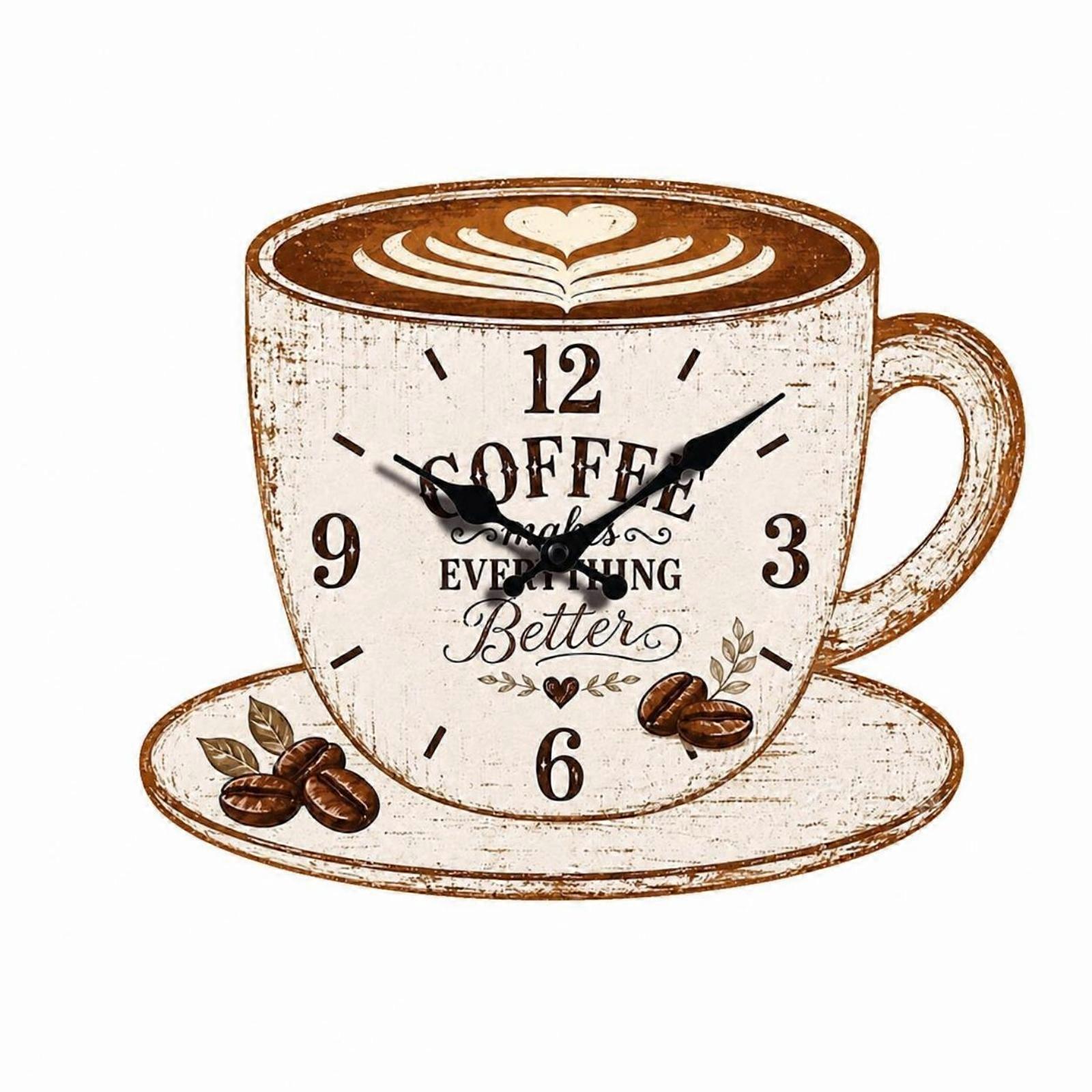 Coffee Cup Wall Clock Rustic Coffee Cup Clock Retro for Kitchen