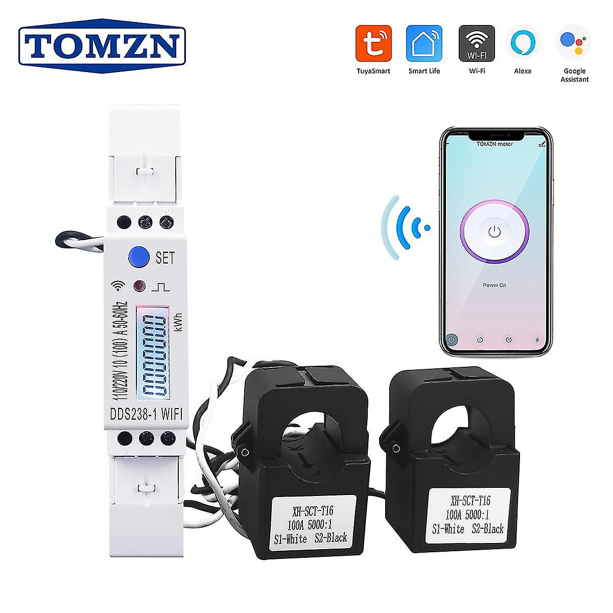 2 Phase 3 Wires 110v+110v 100a Din Rail 18mm Tuya Wifi Smart Energy Meter Power Consumption Monitor Kwh Meter Wattmeter