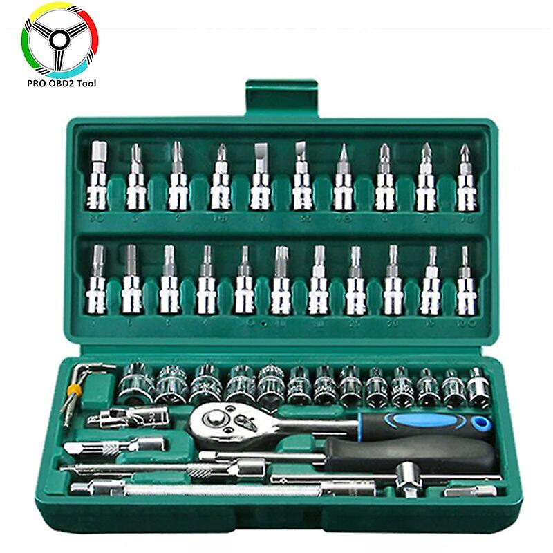 Household 46pcs Set Car Repair Tool 1/4-inch Ratchet Wrench Socket Set Spanner Screwdriver Slotted Combination Tool Kit