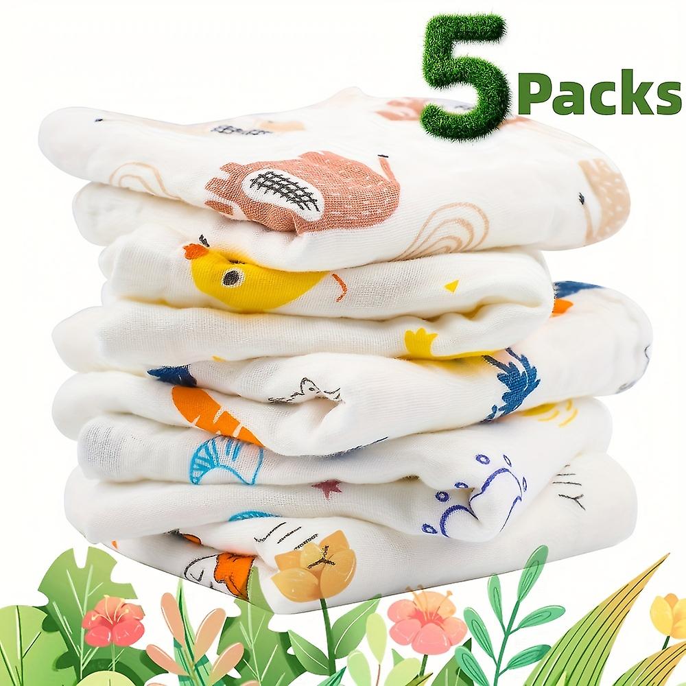 5pcs Muslin Burp Cloths Baby Burp Clothes - Random Combination 100% Cotton Burp Rags For Boy Girls Baby Bibs 6 Layers 10 X10 Hand Washcloths Extra So