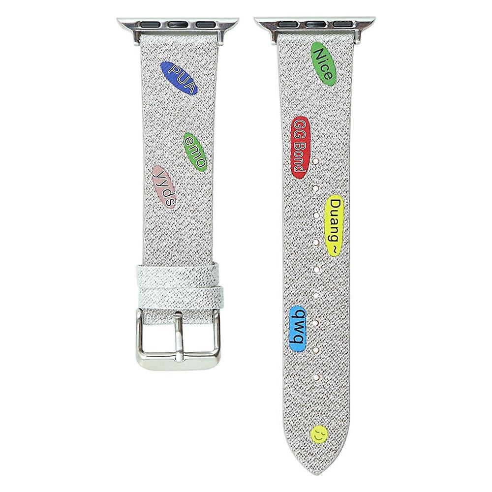 For Apple Watch Series 7/8 41mm/6/5/4/SE 40mm/3/2/1 38mm Replacement Watch Band Cute Words Canvas Wa