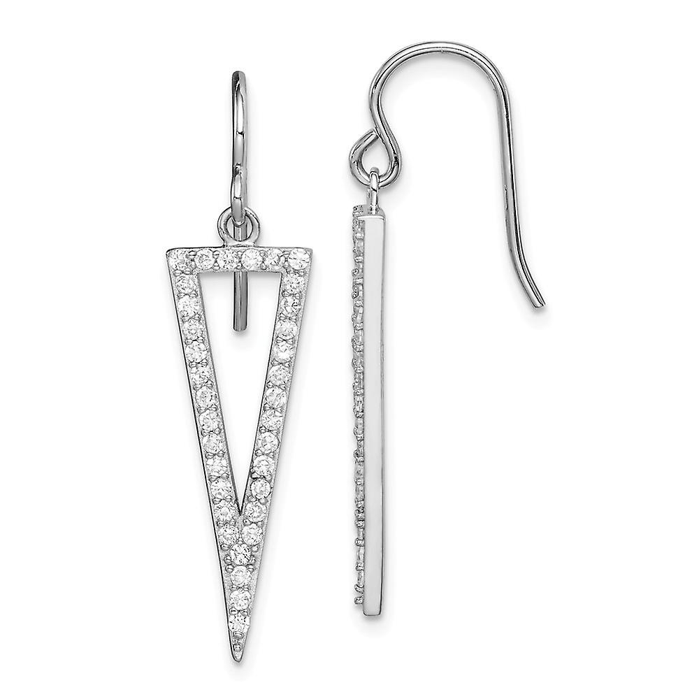925 Sterling Silver Rhodium Plated Cubic Zirconia Triangle Long Drop Dangle Earrings 35.15x8.63mm Wide-Dangle Earring fo