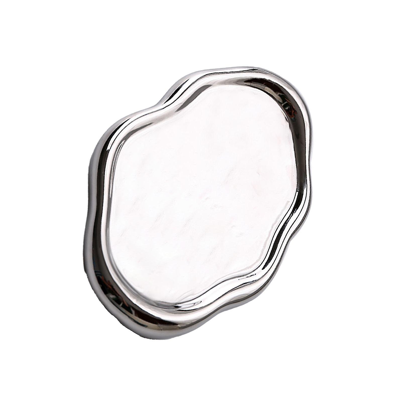 Chic Cloud Shape Elegant Ceramic Jewelry Plate - Enhance Your Home Decor with a Glossy, Modern, and Stylish Storage Tray (Oval-Silver)