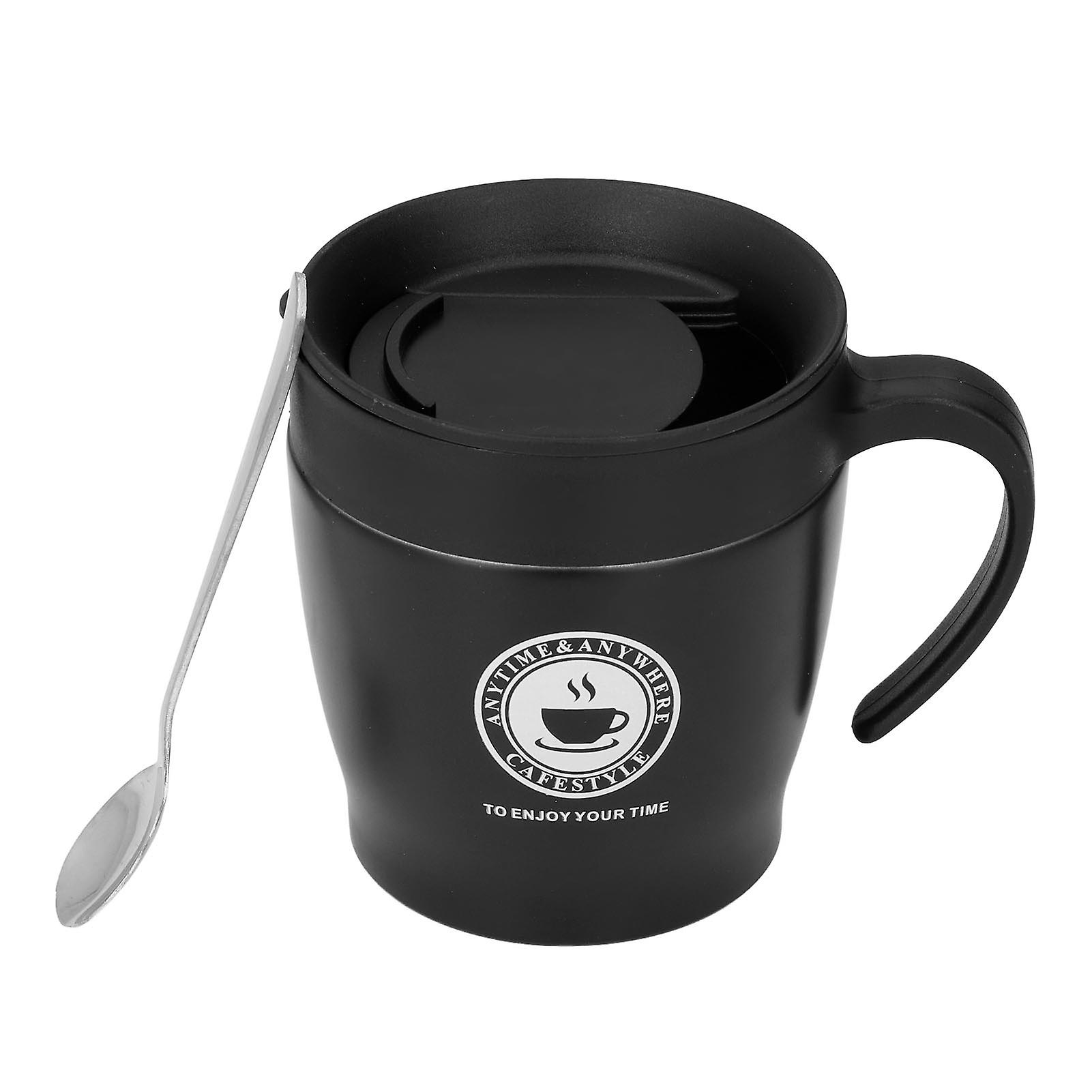 Tasse à café 330 ml avec poignée, portable, en acier inoxydable, effet isolant thermique, pour eau chaude, bureau, noir