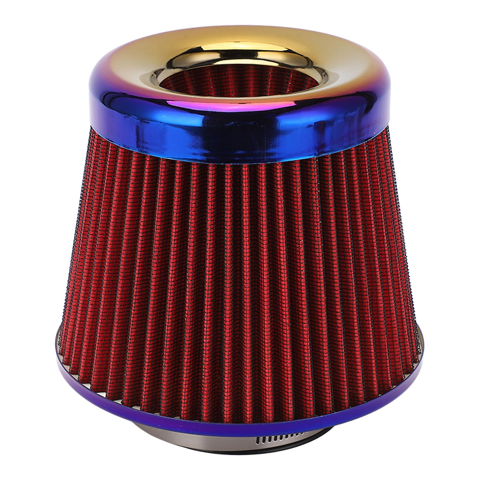 Car Intake Air Filter 3in/76mm High Performance Washable Reusable Cone Universal AccessoryRed