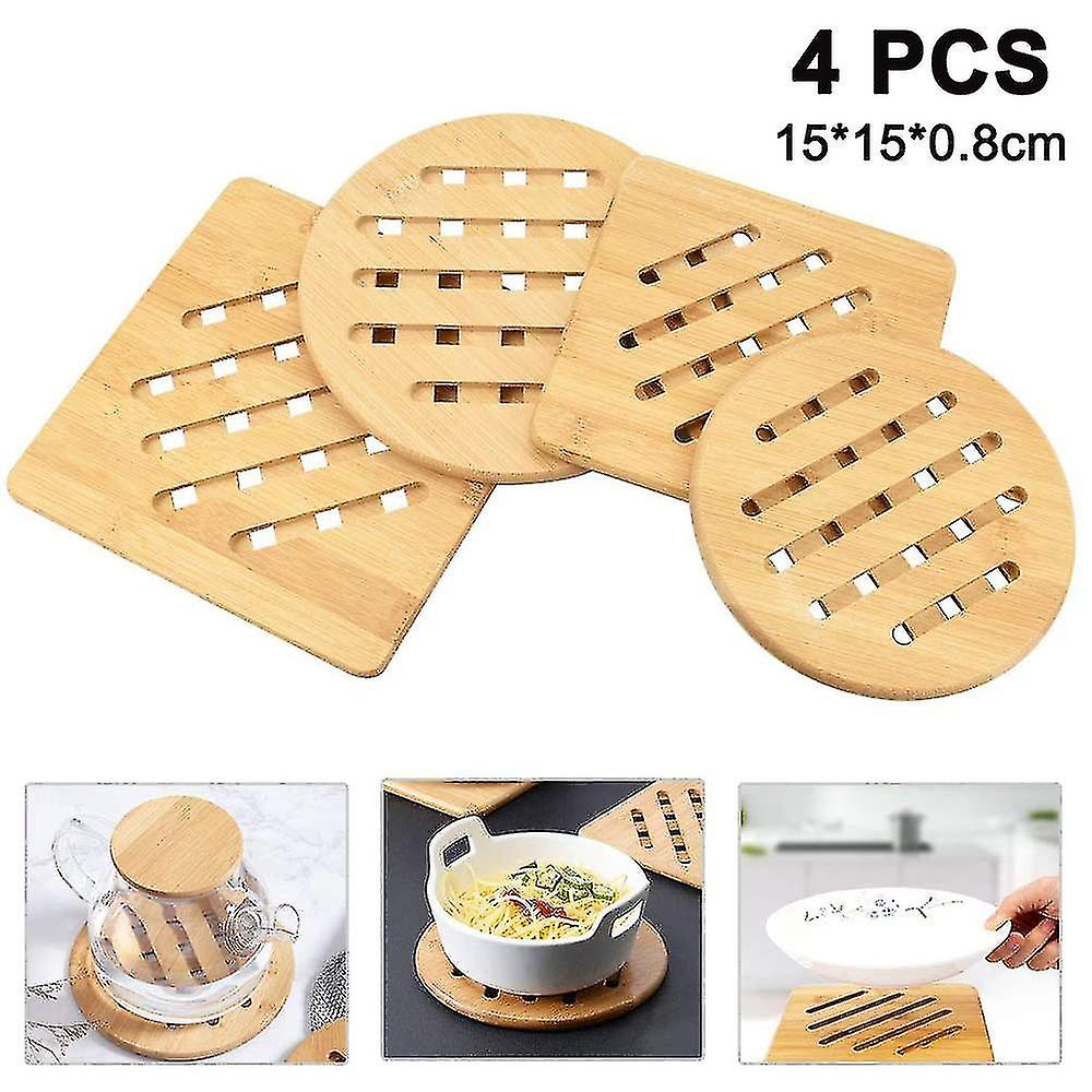4 Pcs Bamboo Trivet Mat Set, Table Bamboo Trivets