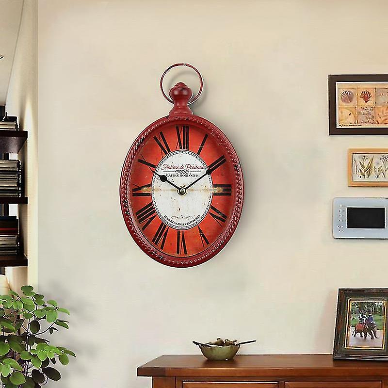 Dww-red 12 Inch Wall Clock European Retro Design Oval-shaped Old-fashioned Wall Clock Retro Craftsma