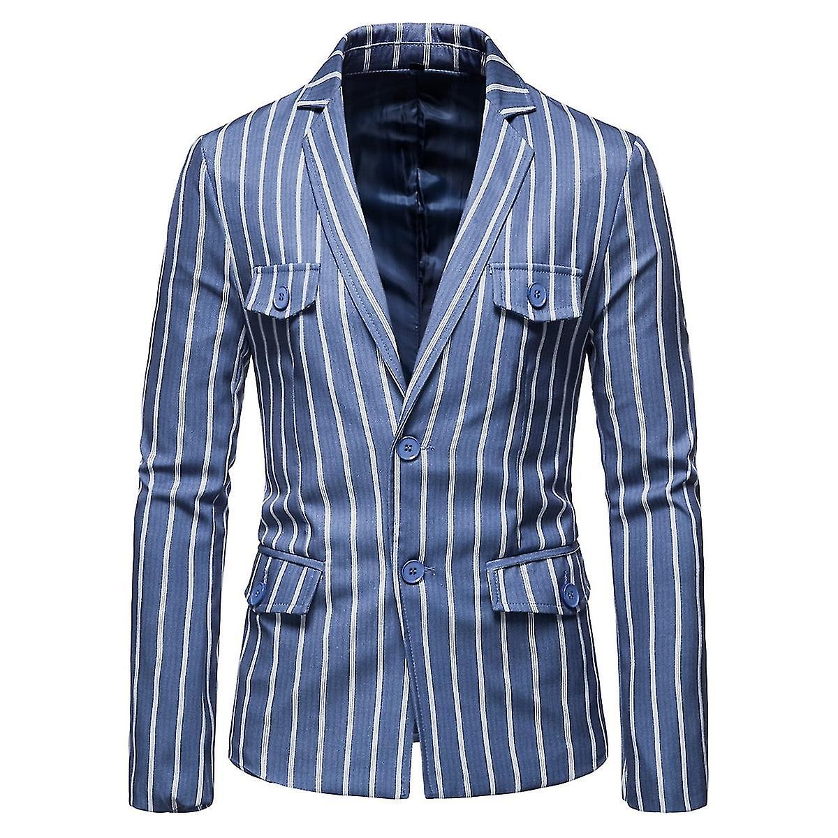 Men's Pinstripe Suit Jacket Elegant Single Breasted Blazer