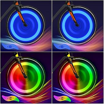 4 stuks fietswielverlichting (kleurrijk + blauw), fiets-LED-wielverlichting met 3 knipperende modi, waterdicht