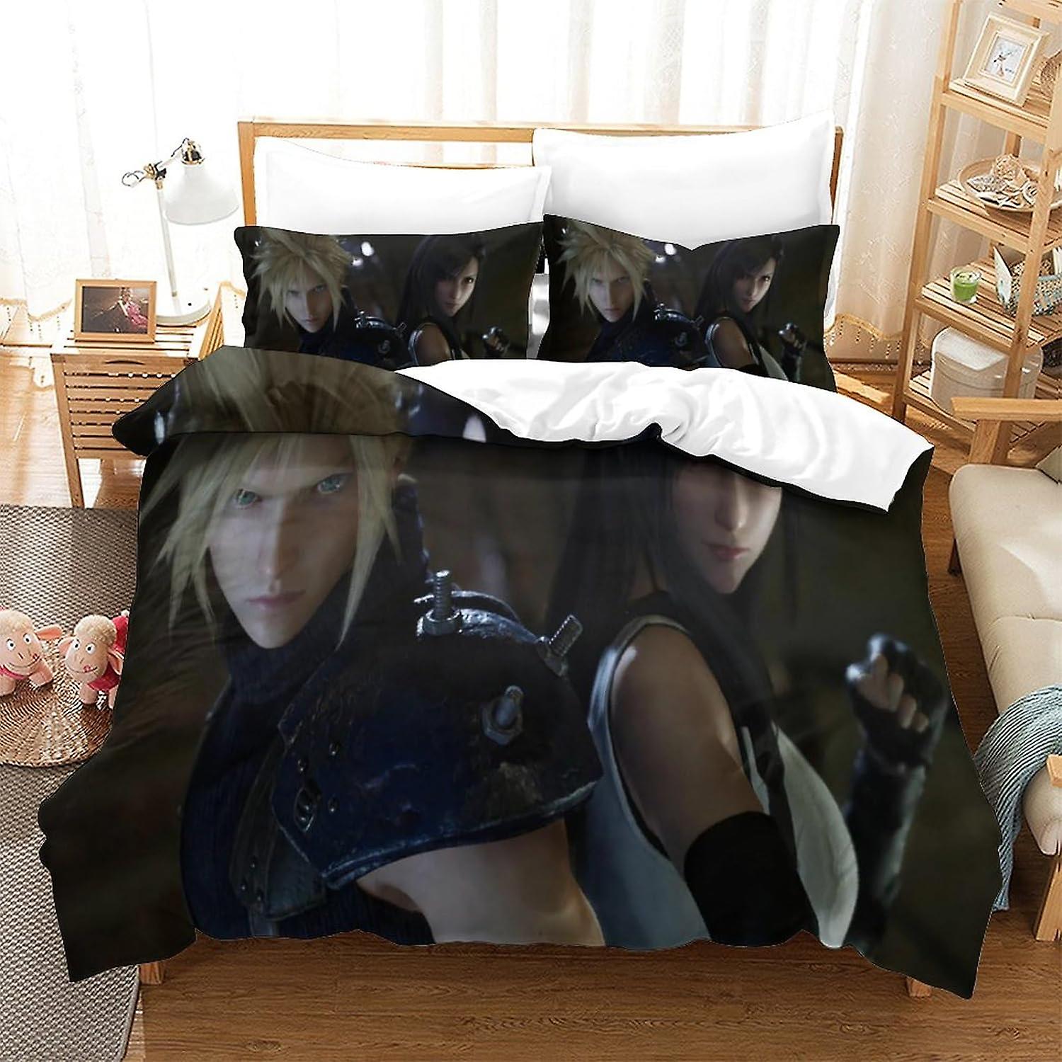 3D Printed Final Fantasy Duvet Cover Set Animation Bedding Set, Soft Microfibre, 2 Pillowcases, Hidden Zip,