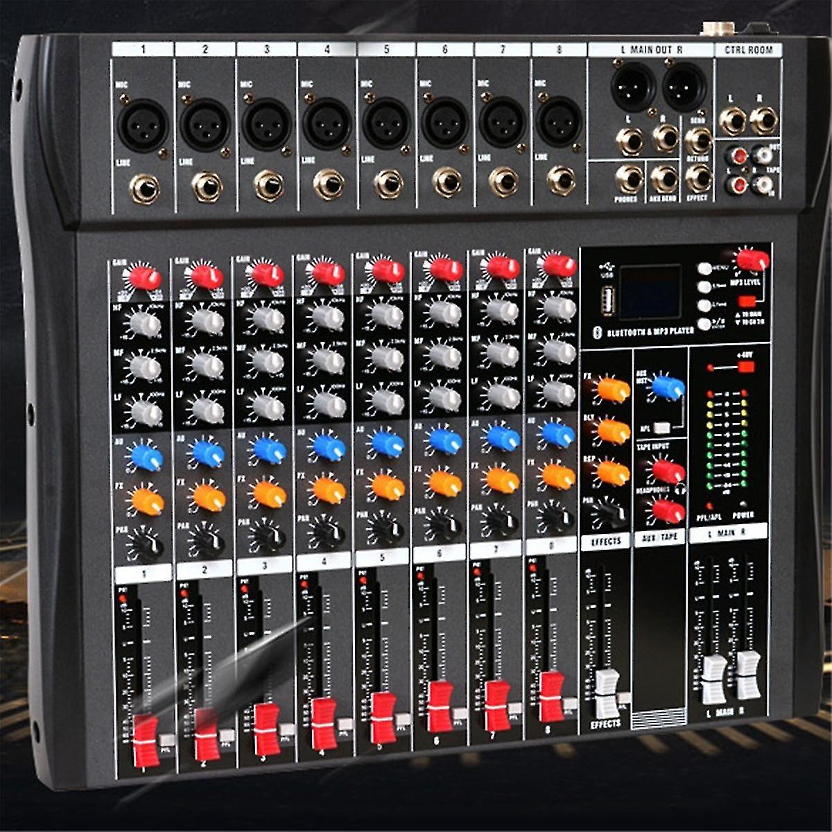 Professional Audio Mixer 8-Channel Bluetooth USB Effect 48V Recording Conference Stage Party Sound M